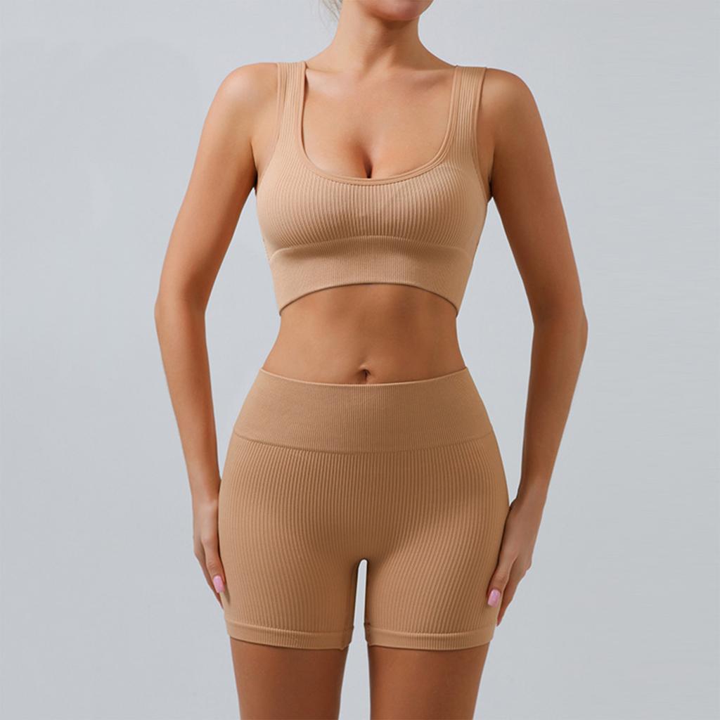Completo da Allenamento Costine Senza Cuciture per Donna Due Pezzi Top Corto Sportivo e Pantaloncini a Vita Alta Abbigliamento Sportivo Outfit Yoga
