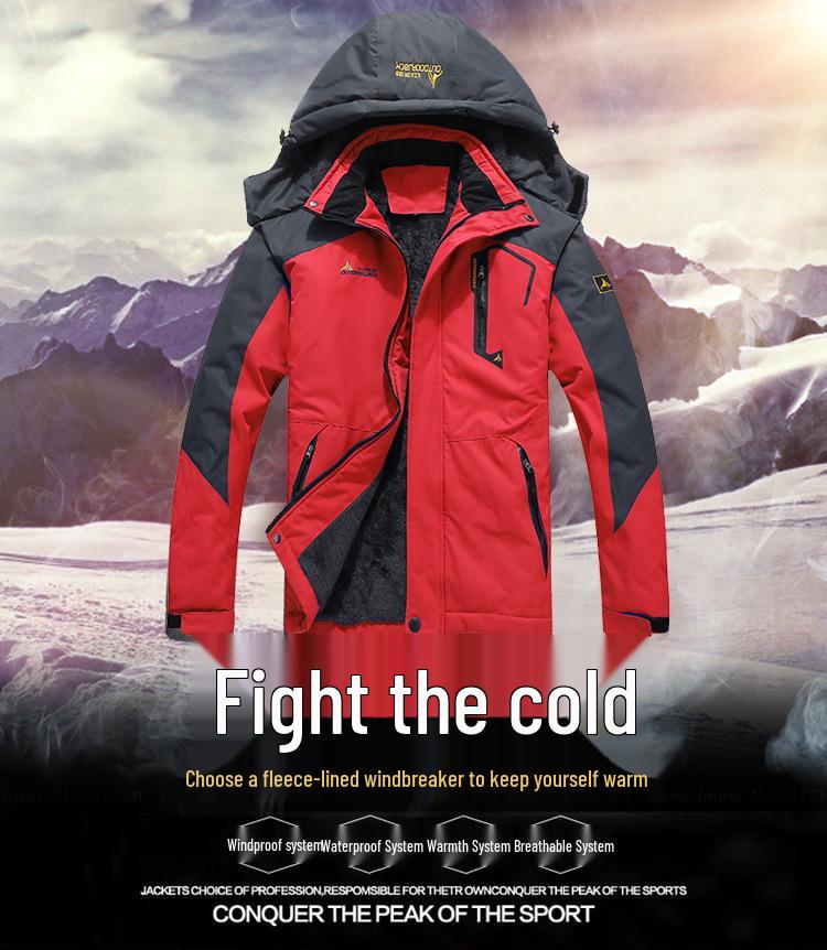 Unisex Plus Size Fleece-Lined Ski and Cycling Jacket with Thick Cotton Padding