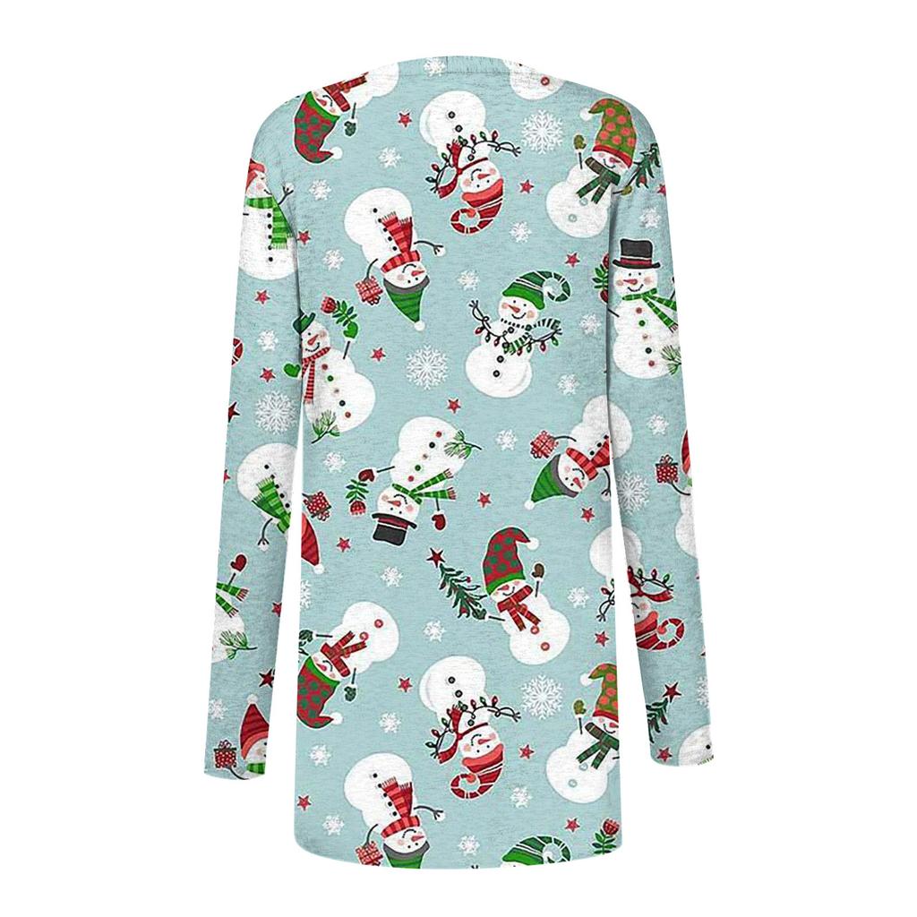 Women's Fashion Casual Christmas Print Medium Length Cardigan Jacket Coat