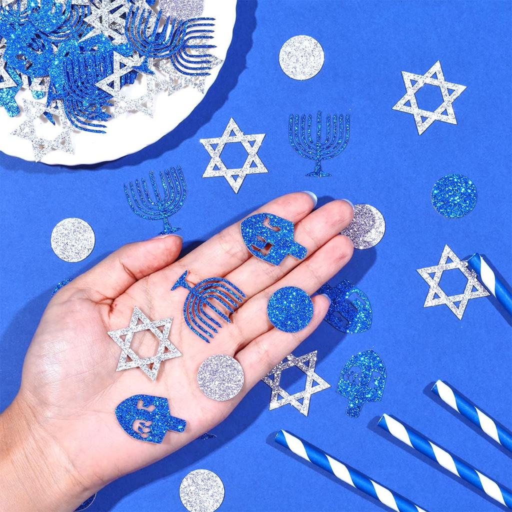 200PCS Hanukkah Decorations Confetti Hanukkah Table Confetti Decorations Je Confetti Chanukah Holiday Decorations Silver and Blue Hanukkah Confetti