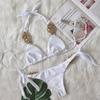 New bikini, solid color split swimsuit, sexy hand-woven women's swimsuit