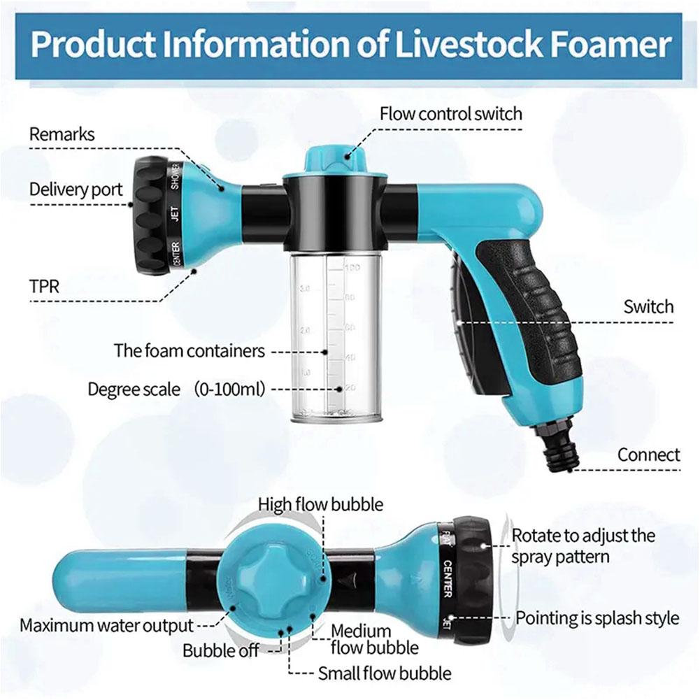 Pet Shower Nozzle Sprayer Hose Dog Shower Gun Pressure Hose Nozzle Foam Gun 8 In 1 Jet Spray Gun Animal Car Washing Tool