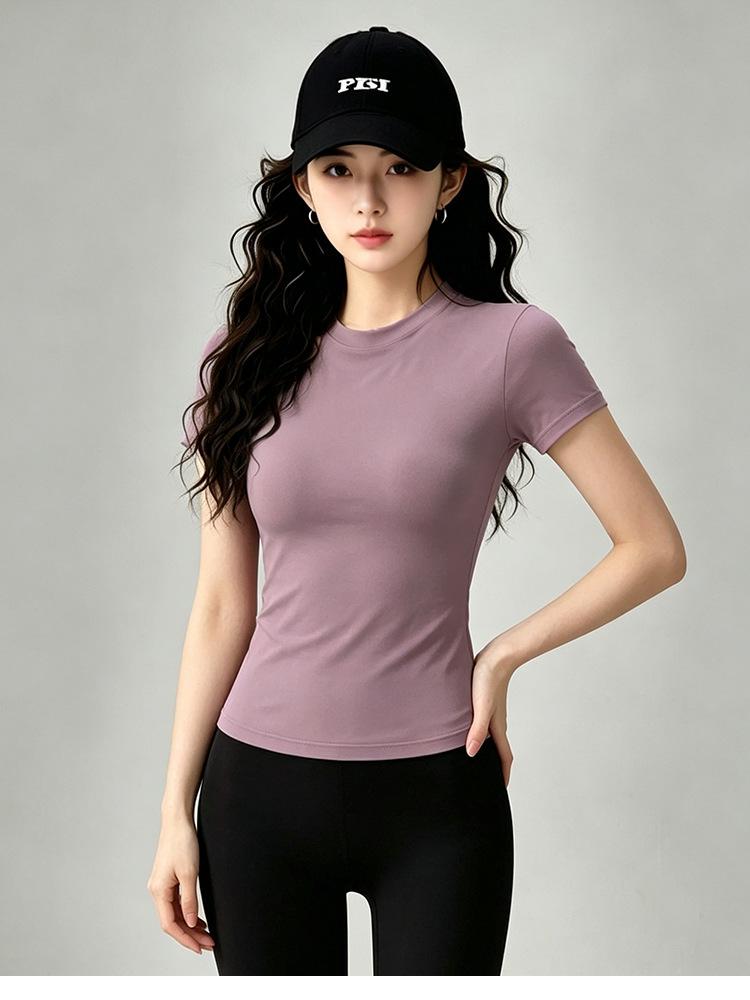 Basic Elastic Sports Short Sleeve High Waist Slim Fit Versatile Breathable Fitness Training Yoga Clothing Top Pilates Women