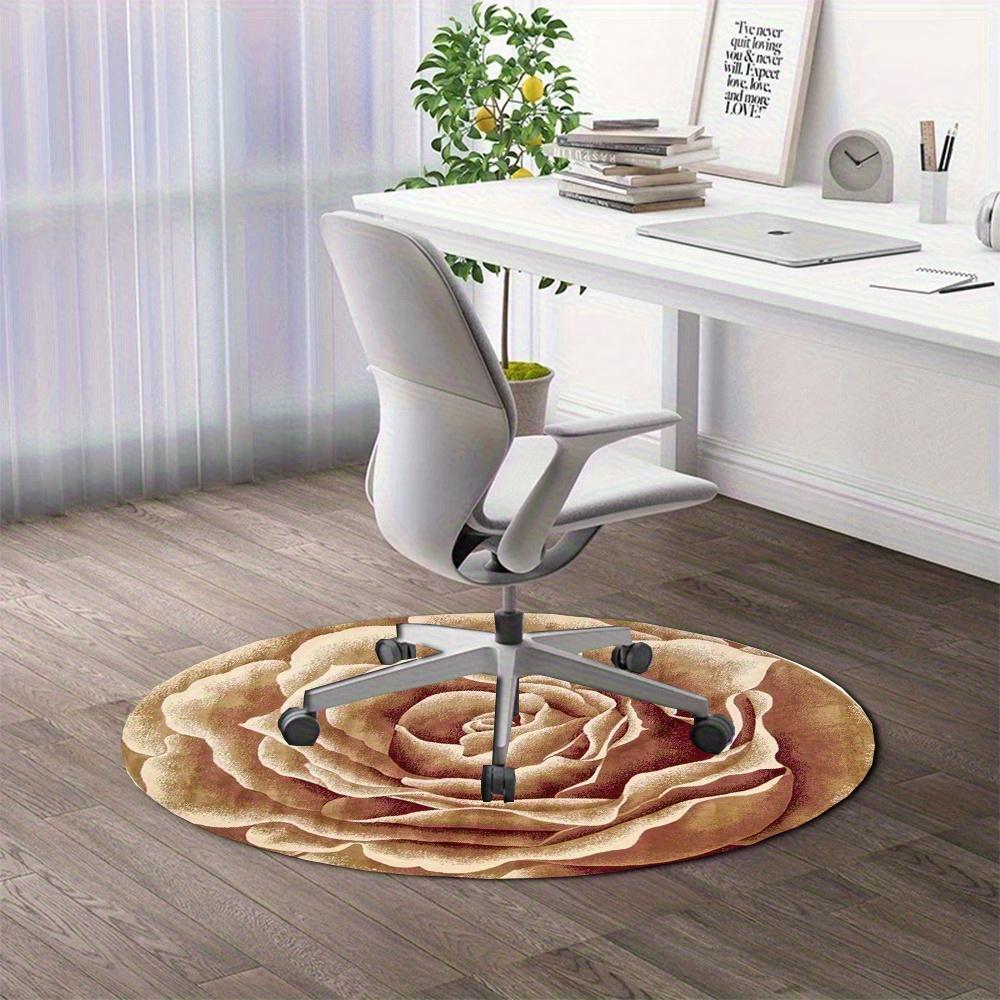Elegant Rose Floral Round Rug Brown and  Beige Non-Slip Floor Mat Washable 2D Flat Print Area Rug for Living Room Bedroom Decor