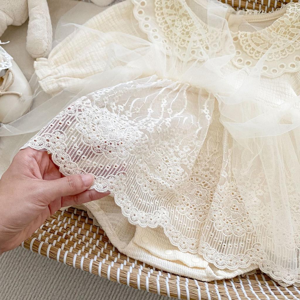 Baby Girl Fall Sweet Tulle Lace Princess Romper for 100 Day Celebration