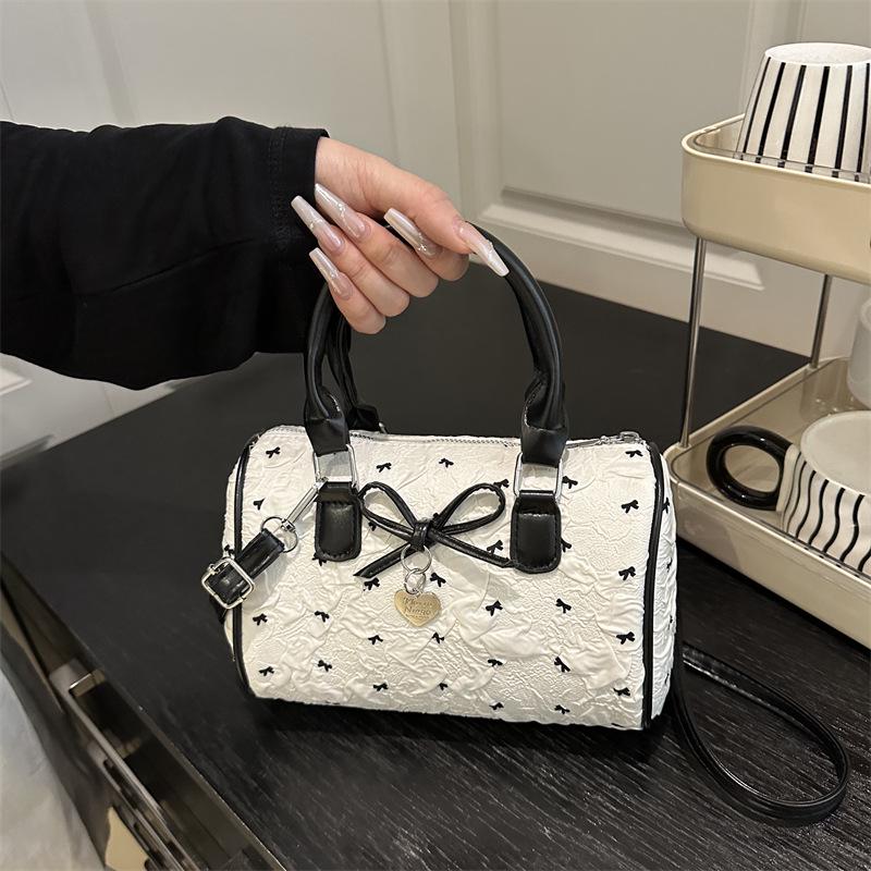Korean Sweet Bow Boston Tote & Crossbody Bag - Fashionable Single Shoulder Handbag for Girls