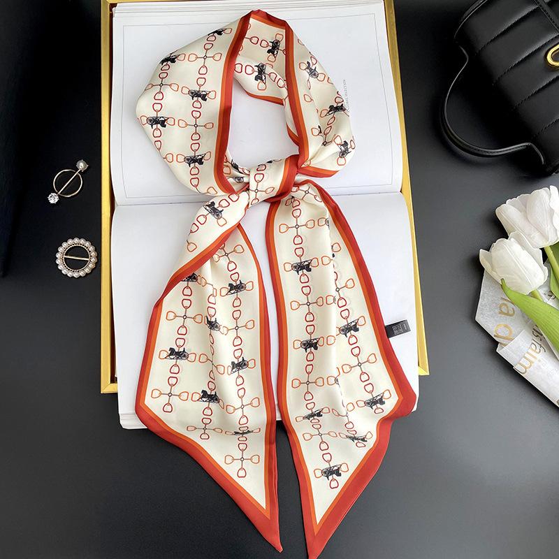 Simulated silk scarf, high-end women's headband, decorative scarf, streamer, fresh color matching, rhombus small scarf, headband.