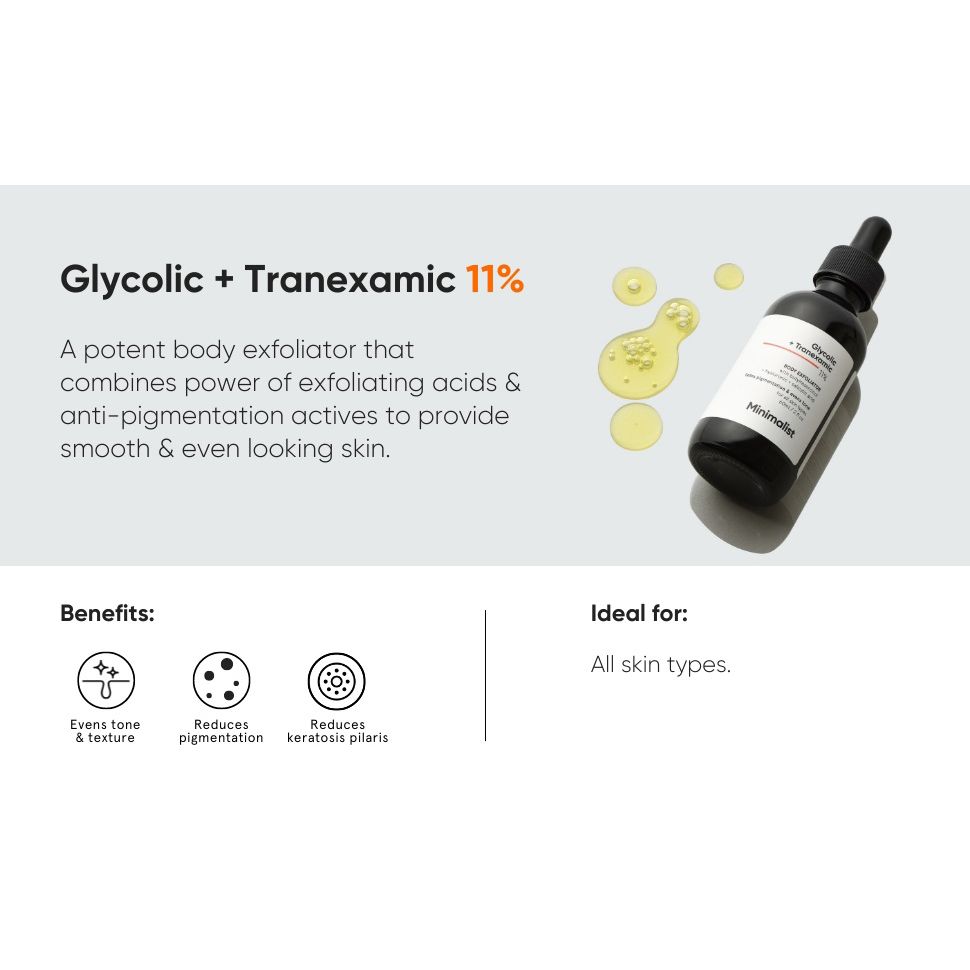 Body Exfoliant with Glycolic and Tranexamic Acids (60 Ml), Glycolic + Tranexamic 11% Body Exfoliator, Minimalist