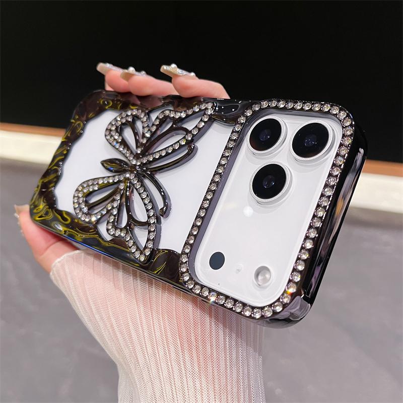 Luxusní pozlacený třpytivý diamantový dutý motýlí kryt na telefon pro IPhone 17 Air 16 15 14 Plus 13 12 11 Pro Max Nárazuvzdorný TPU kryt