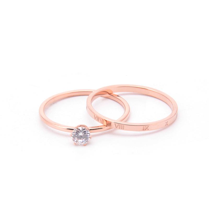 European & American Creative Valentine's Day Two-Piece Women's Diamond-Inlaid Titanium Steel Ring Set