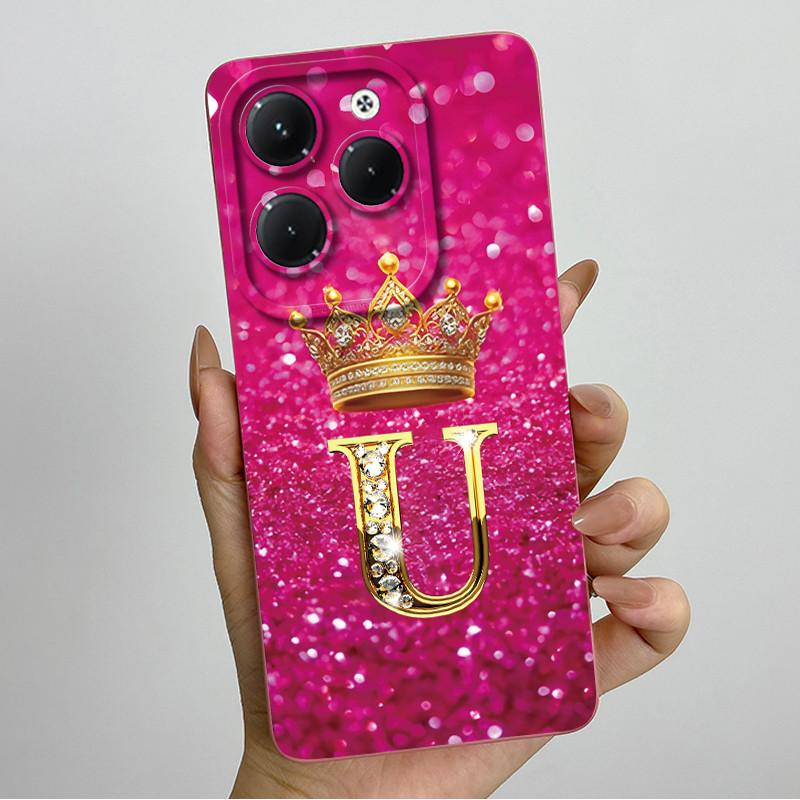 Case For Infinix Hot 40 Pro 40i Crown Letter Funda Soft Liquid Silicone Back Cover For Infinix Hot40 Hot40i 40Pro Bumper Shell