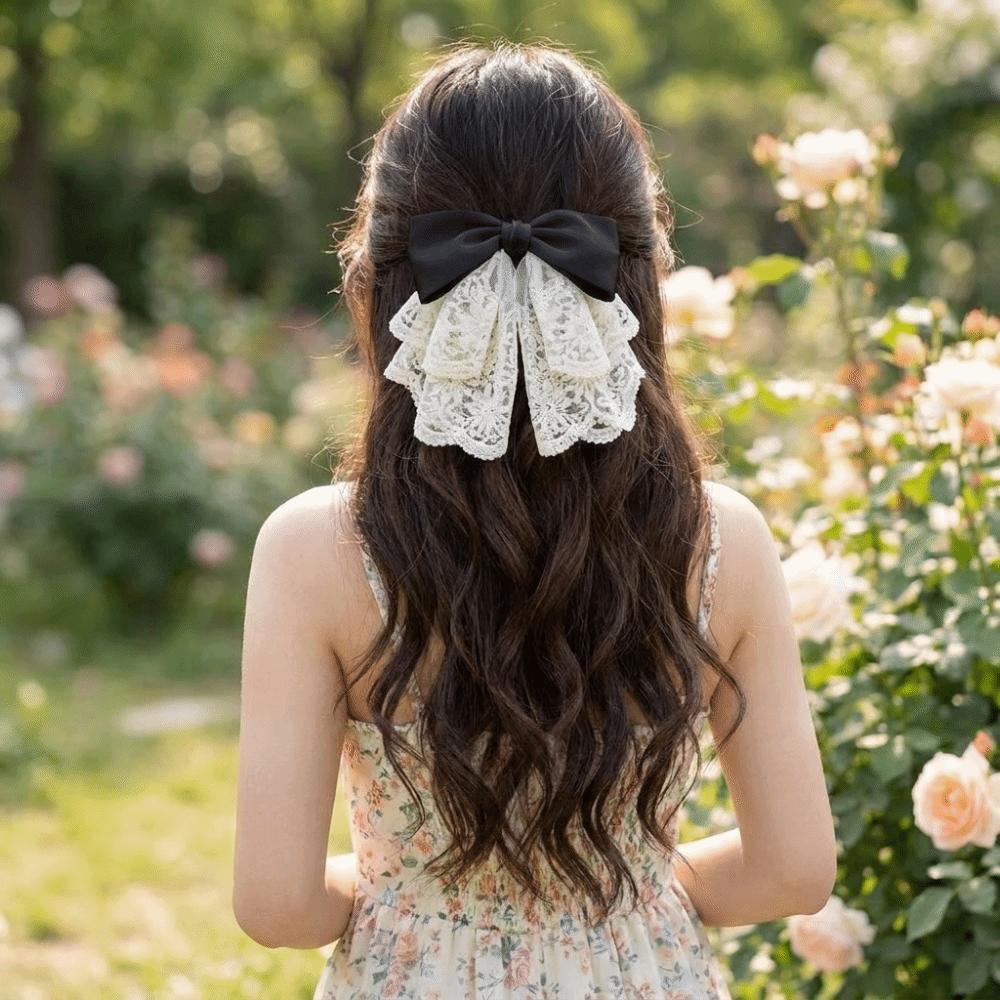 Bowknot French Lace Hair Clip Vintage Satin Hair Accessories Bow Ponytail Hair Grip  Bridal