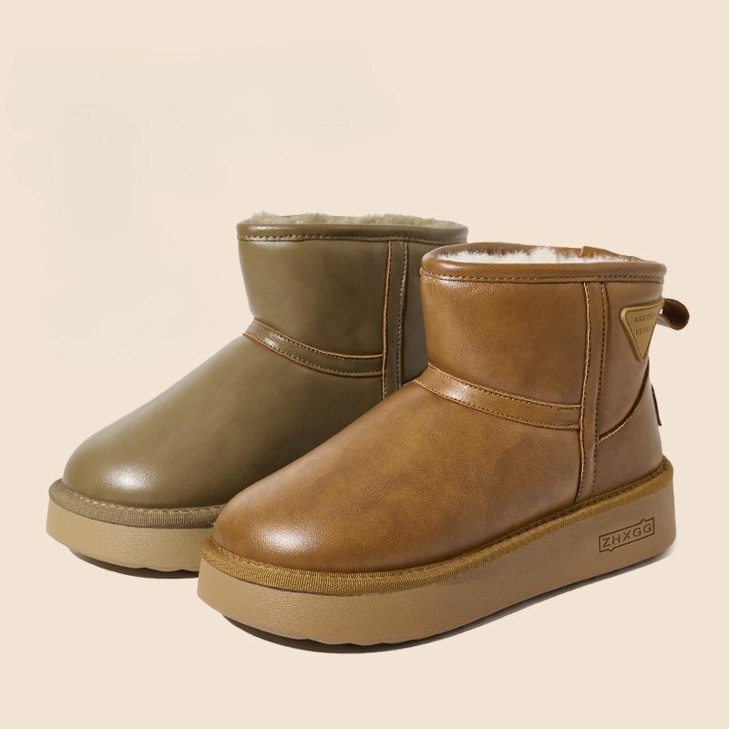 Women's Large Size Soft Sole Heightening Winter Warm One Foot Stirrup Fur One Anti-slip Snow Boots Plush Lined Ankle Boots Outdoor Sports Cotton Boots