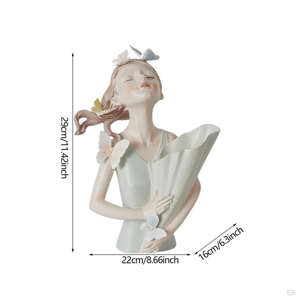 Chic Girl Sculpture Flower Holder, Resin Plant Pot for Desktop Use