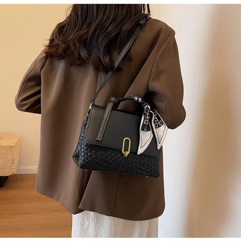 Fashion Popular Weave Women's Top-handle Bags Double Layer Versatile Lady Single Shoulder Crossbody Bag High-end Texture Small Square Bag with Scarf