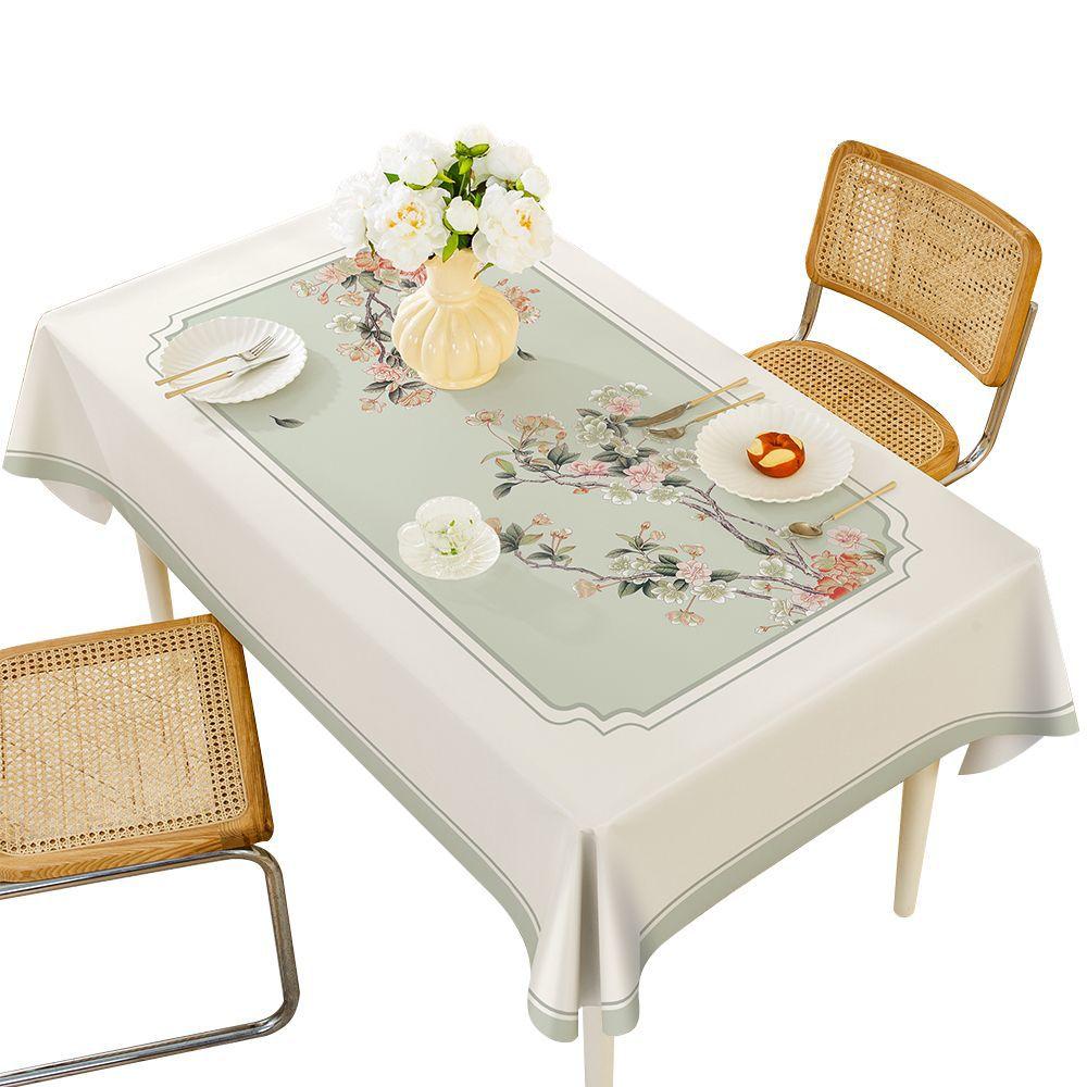 1PC Plant Flower Pattern Dining Table Cloth Retro Elegant PVC Rectangular Tablecloth Waterproof Oil-proof Wear-resistant Durable
