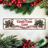 Christmas Candy Cane Alley Metal Sign 10x40cm Vintage Tin Wall Decor, Pre-Drilled Holes Waterproof Indoor Outdoor Art