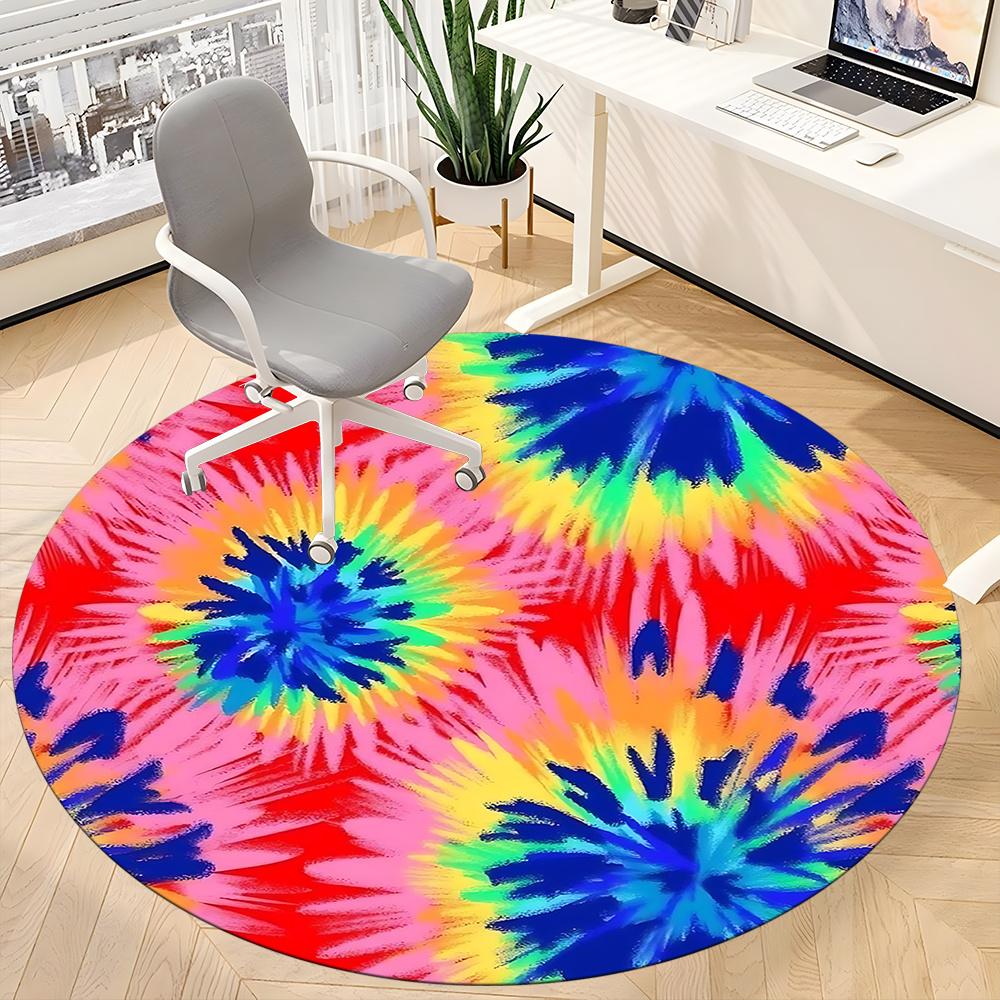 1pc Tie-Dye Pattern Office Round Area Rug, Indoor Mat Suitable ForOffice, Under Office Chairs Bedroom Living Room Home Decor, Room Deco 035