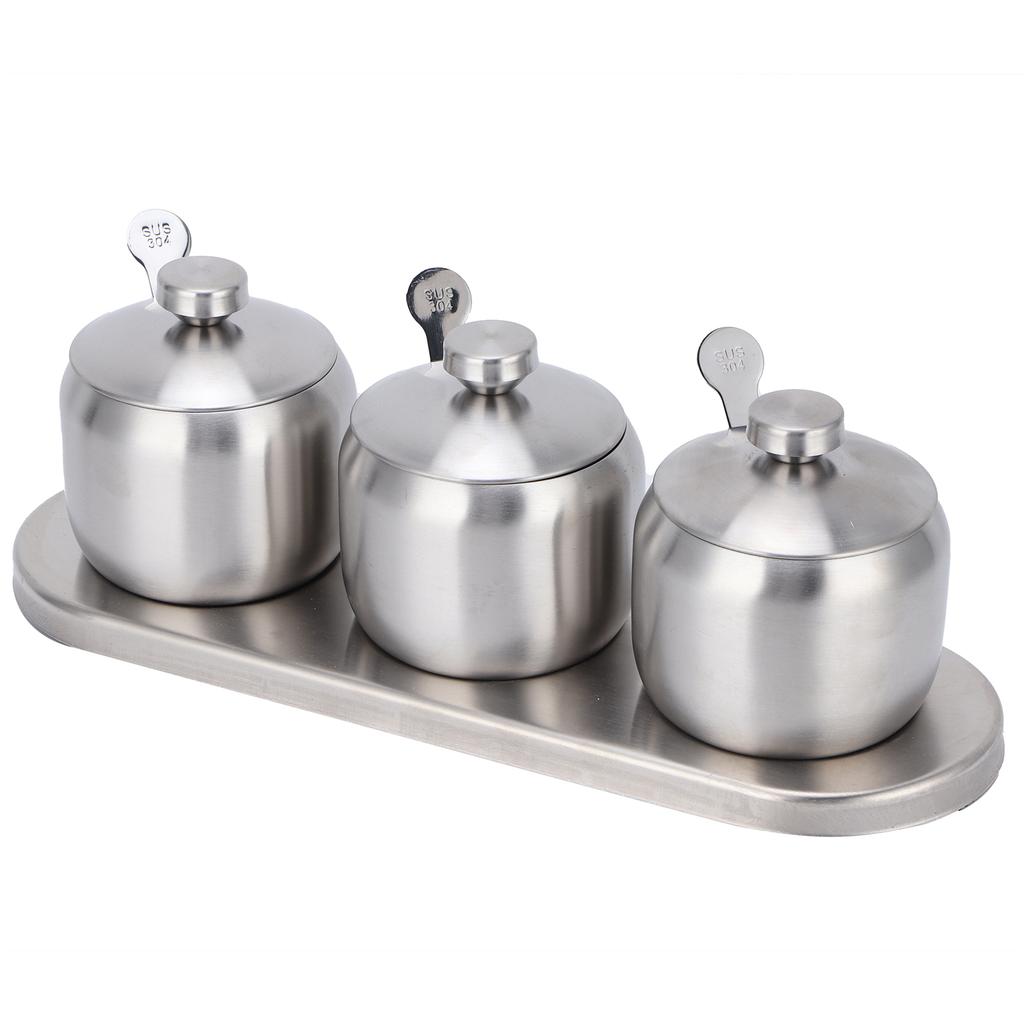 Seasoning Pot Set 304 Stainless Steel Condiment Spice Salt Sugar Pepper Bottle Container