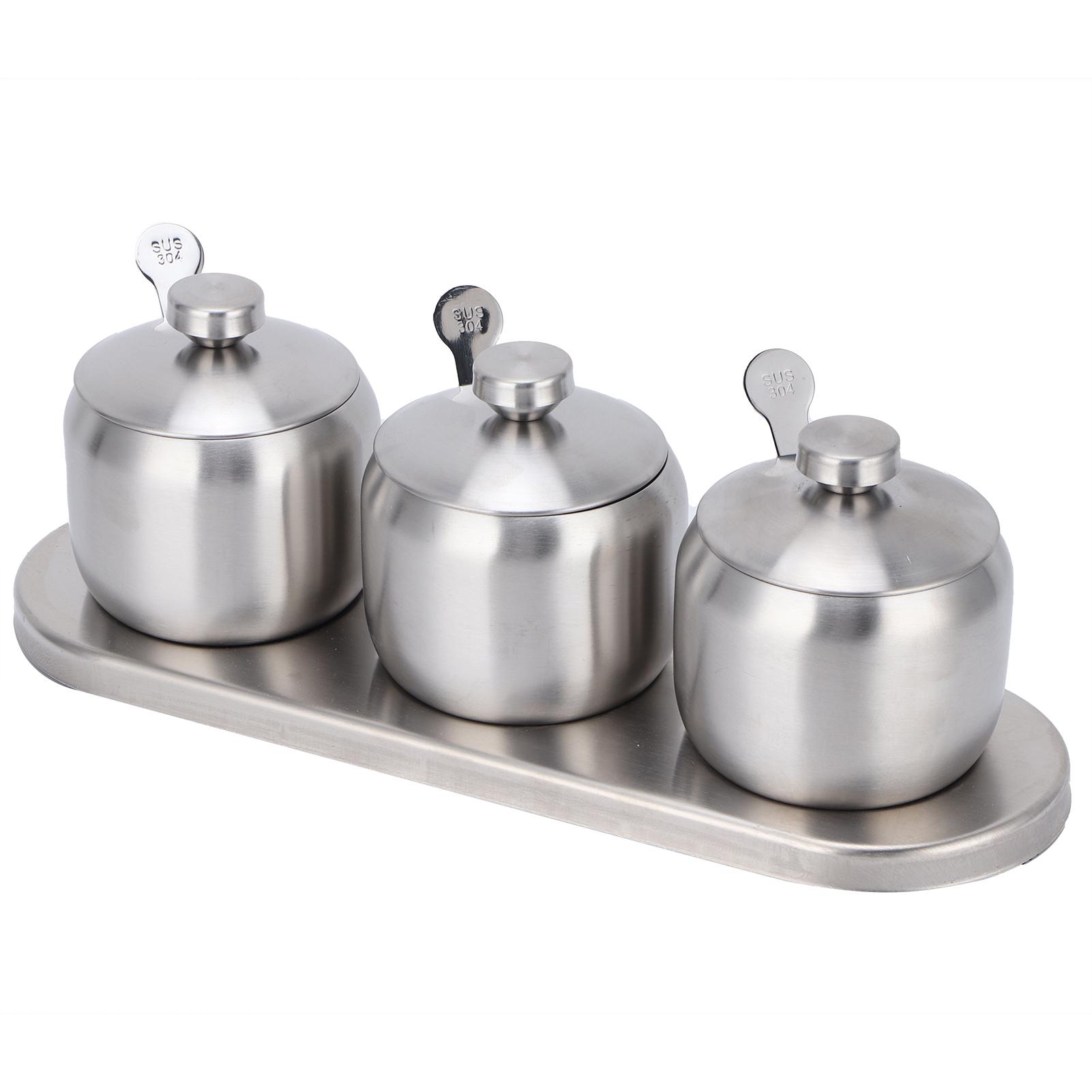 

Seasoning Pot Set 304 Stainless Steel Condiment Spice Salt Sugar Pepper Bottle Container