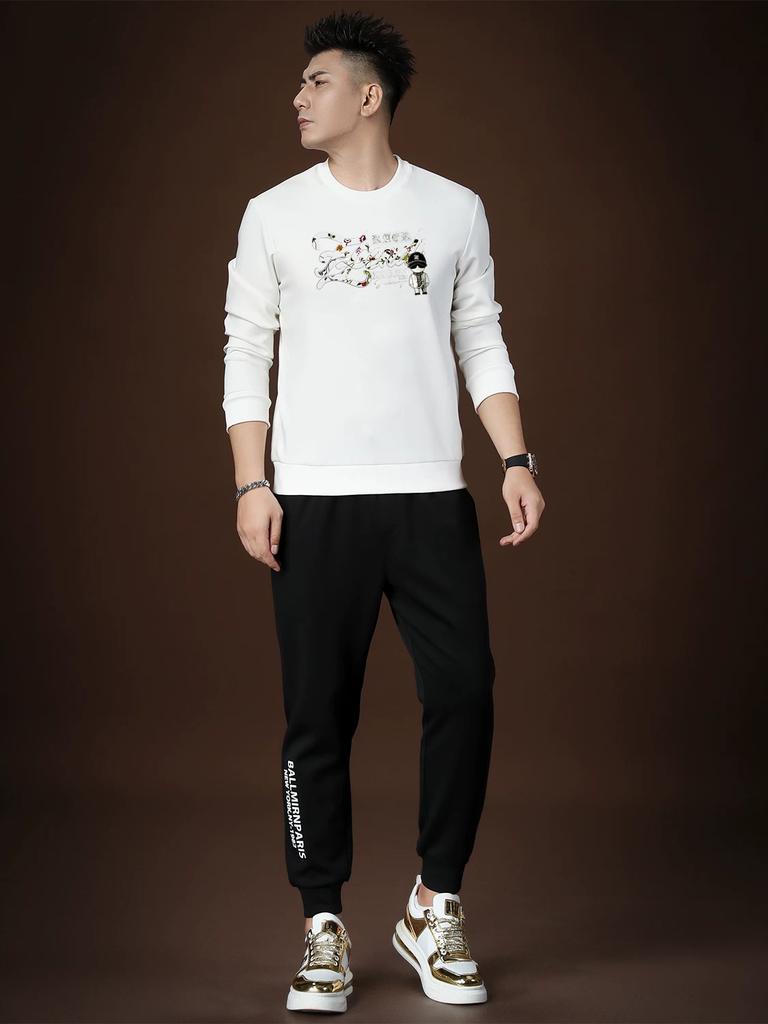 European Trendy Brand Men's Clothing 2025 Autumn New Letter Print Pullover Casual Top Men's Trendy Crew Neck Sweatshirt
