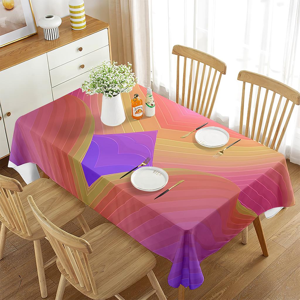 Striped Tablecloth for Rectangle Tables, Abstract Geometric Stripe Polyester Geometric Table Cloth for Kitchen Dining Room