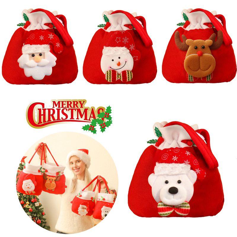 Soft Plush Christmas Kids Gift Doll Bag Drawstring Handle 3d Apple Candy Handbag