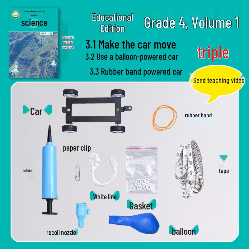 

Three-in-One Science Experiment Kit: Balloon and Rubber Band-Powered Car