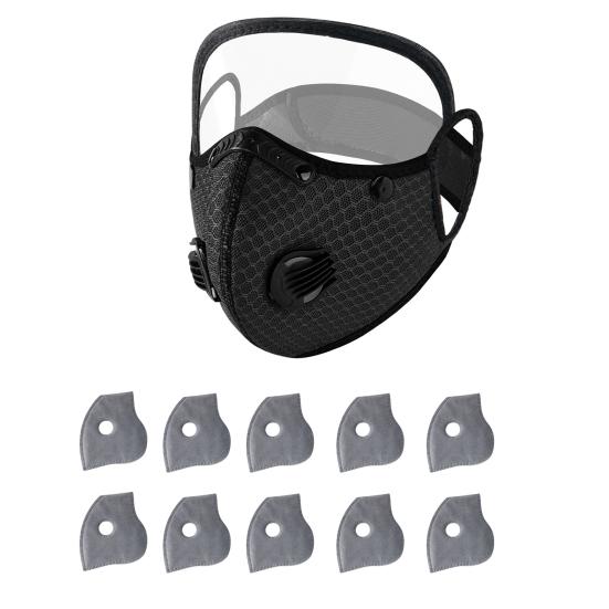 Reusable Carbon Filter Dust Mask with Adjustable Goggles 6-Layer Face Mask with 10 Filters Face Protection Mask with