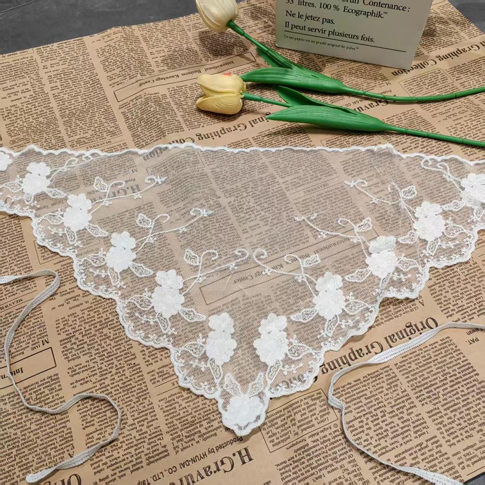 

Embroidered Lace Triangle Headscarf White Hollow-out Hair Scarf Wraps Pastoral Style Woven Floral Lace Skirt Hair Accessories
