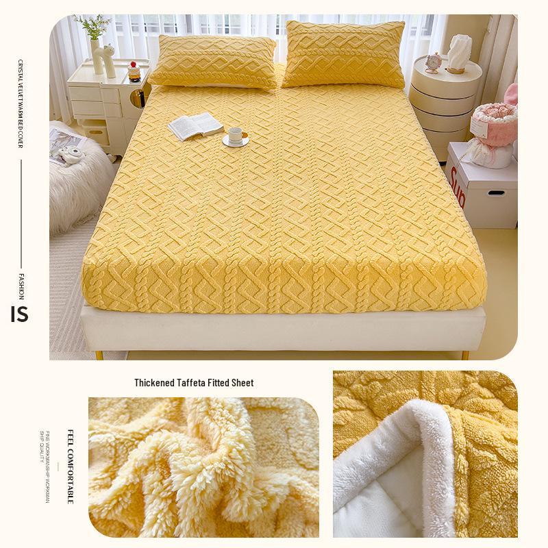 Winter Plush Taffeta Velvet Fitted Bed Sheet - Thick, Non-Slip Coral Fleece Flannel Cover