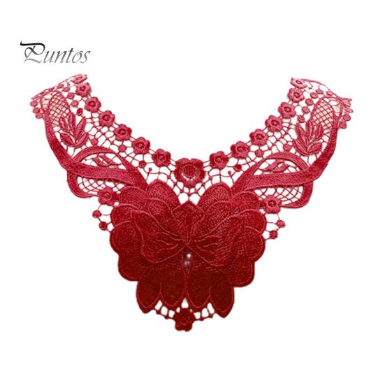 

Жіночий мереживний комір із порожнистою квіткою, вишитою обробкою, аплікацією, кольоровим мереживним вирізом для шиття своїми руками, весільної сукні, косплею на Хелловін вина червоного кольору