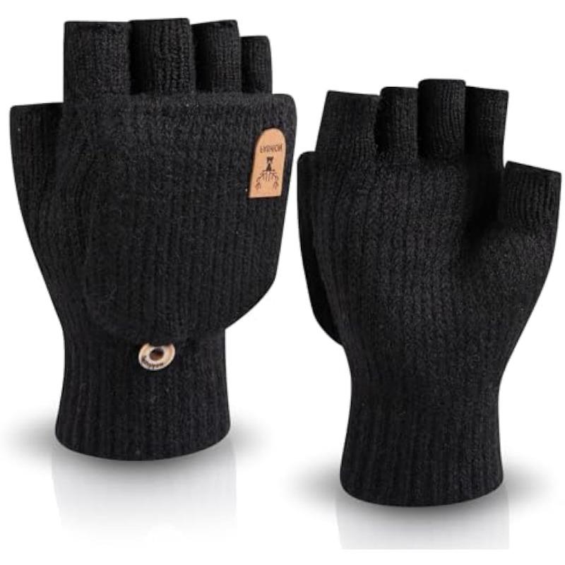 Women Winter Half Finger Thick Warm Gloves, Fashion Plush Flip Knitted Gloves Suitable For Outdoor Sports