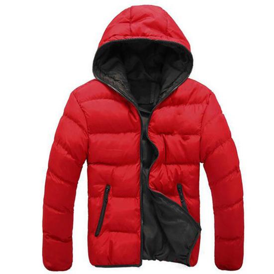 Men Color Block Zipper Hooded Cotton Padded Coat Slim Fit Thicken Outwear Jacket