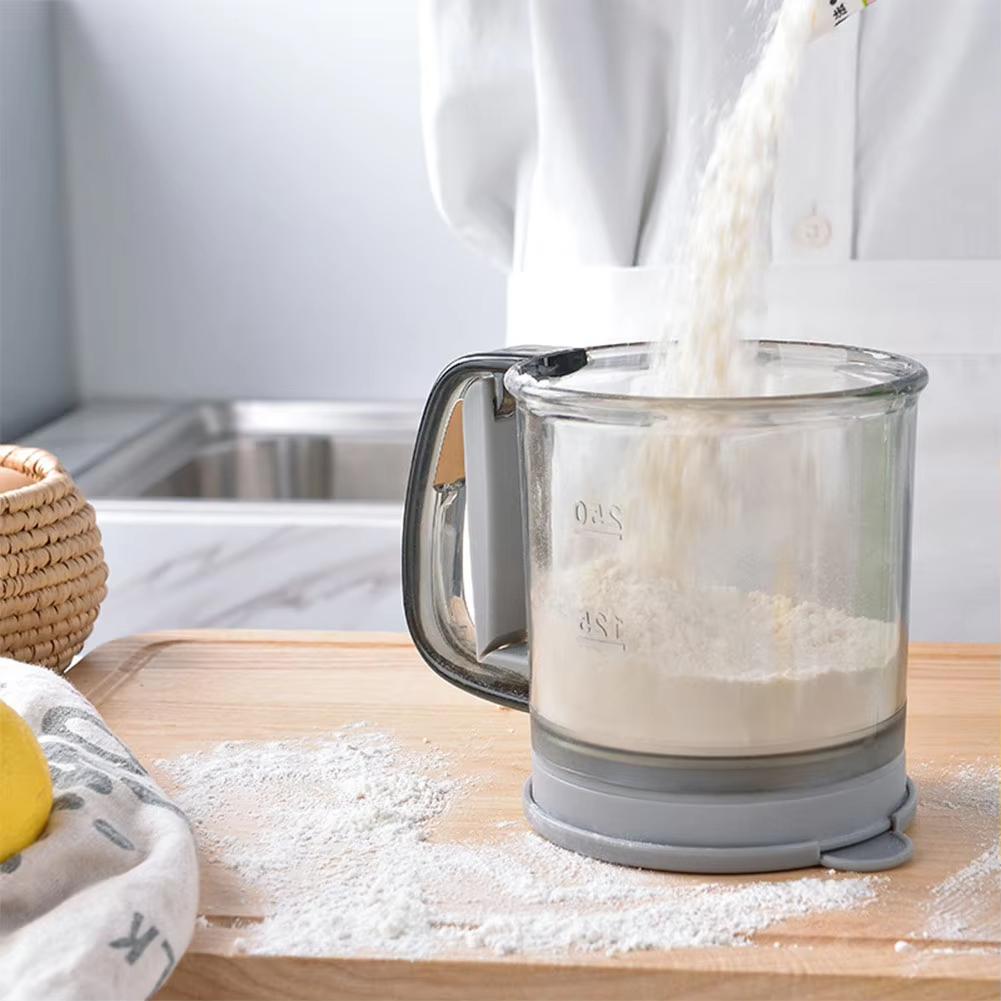 1/2/3 Stück Halbautomatischer Mehlsieb Transparent mit Handpress-Design Küchenfiltersieb Mehlsieb Antihaft-Backwerkzeuge