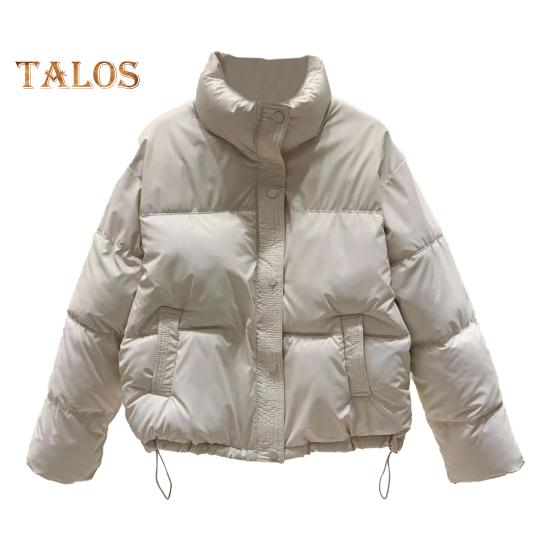 

Зимове пухове пальто з потовщеними м’якими комірами-стойками, кишені, однобортне вітрозахисне, довгі рукави, теплозберігаюча тепла, бавовняна куртка на кожен день L