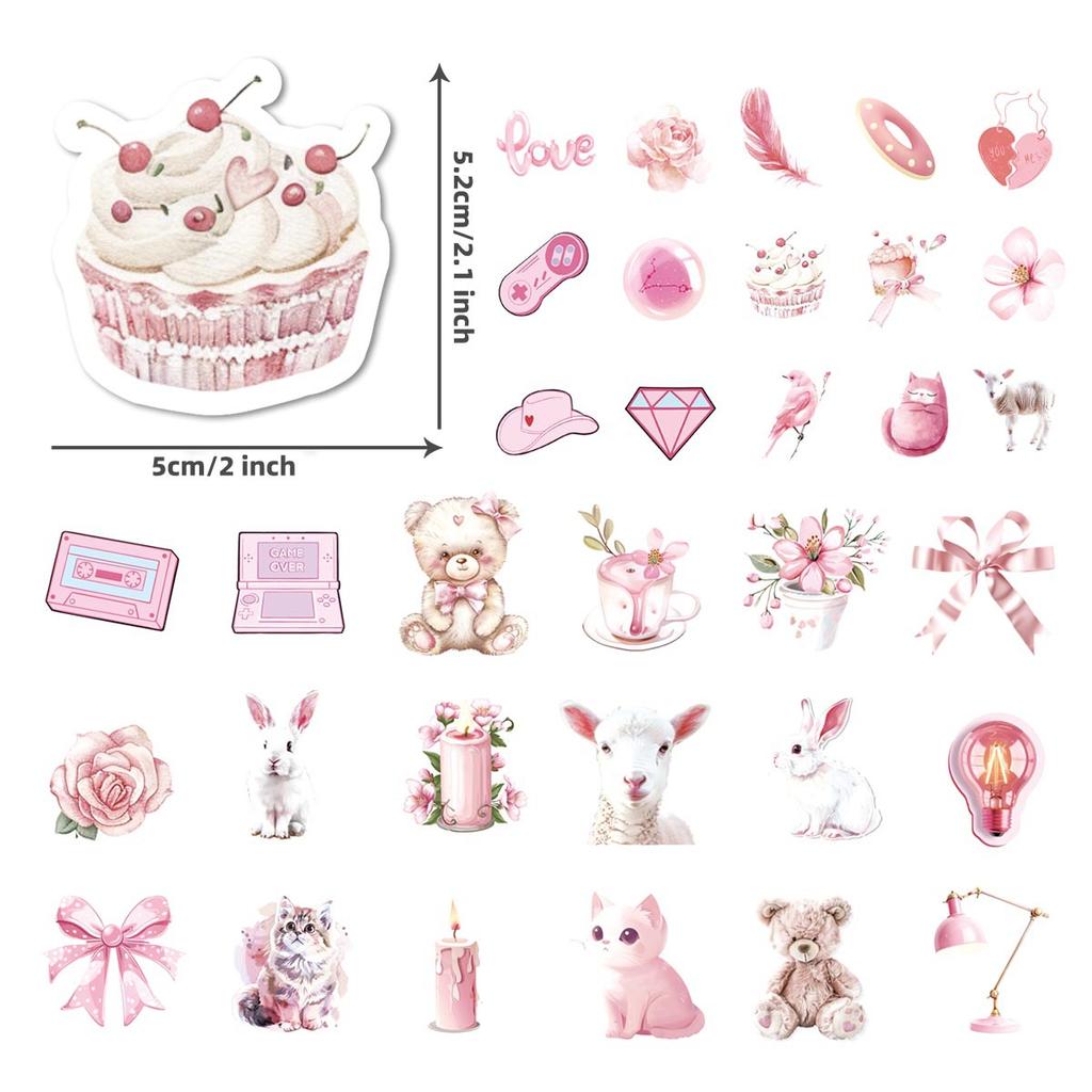 50 Pink Sticker Bag Cartoon Cute Girl Heart Pink Sticker Water Cup Waterproof Sticker Bag