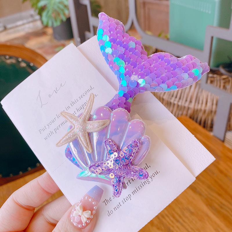 1PC New Sequin Fishtail Shell Starfish Cute Princess Baby Girls Hairpins Hair Clips Kids Headwear Children Hair Accessories