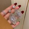 Huitan Gorgeous Hollow Design Drop Earrings For Women Sparkling Aesthetic Ear Accessories Delicate Elegant Wedding Band Jewelry
