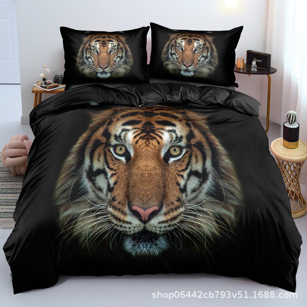 Home Textile Three-Piece Set 3D Printed Tiger Picture Pillowcase Bedding