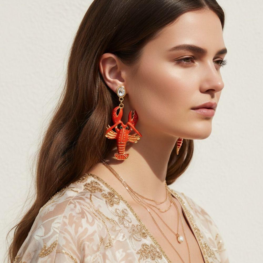 Creative Enamel Stud Earrings Rhinestone Bohemian Dangle Earring Lobster Earrings  Women