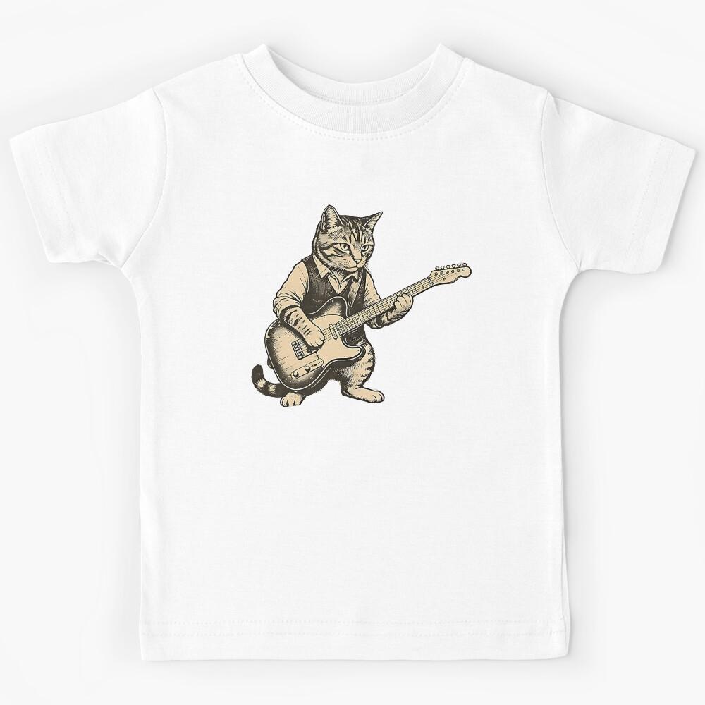 Kitten Playing Electric Guitar Hilarious Cat Rock Star Music Kids T-Shirt 150