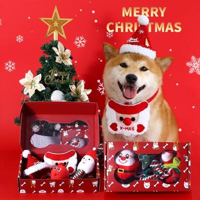 2-teiliges Weihnachtsspielzeug-Set für Hunde, inklusive quietschendem Plüschspielzeug und Halstuch, langlebigem und sicherem Kauspielzeug
