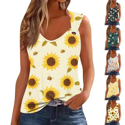 Damen Tank Top mit V-Ausschnitt, Basic, bedruckt, lässig, fließend, ärmellos, tiefer Seitenausschnitt, Tops für Damen