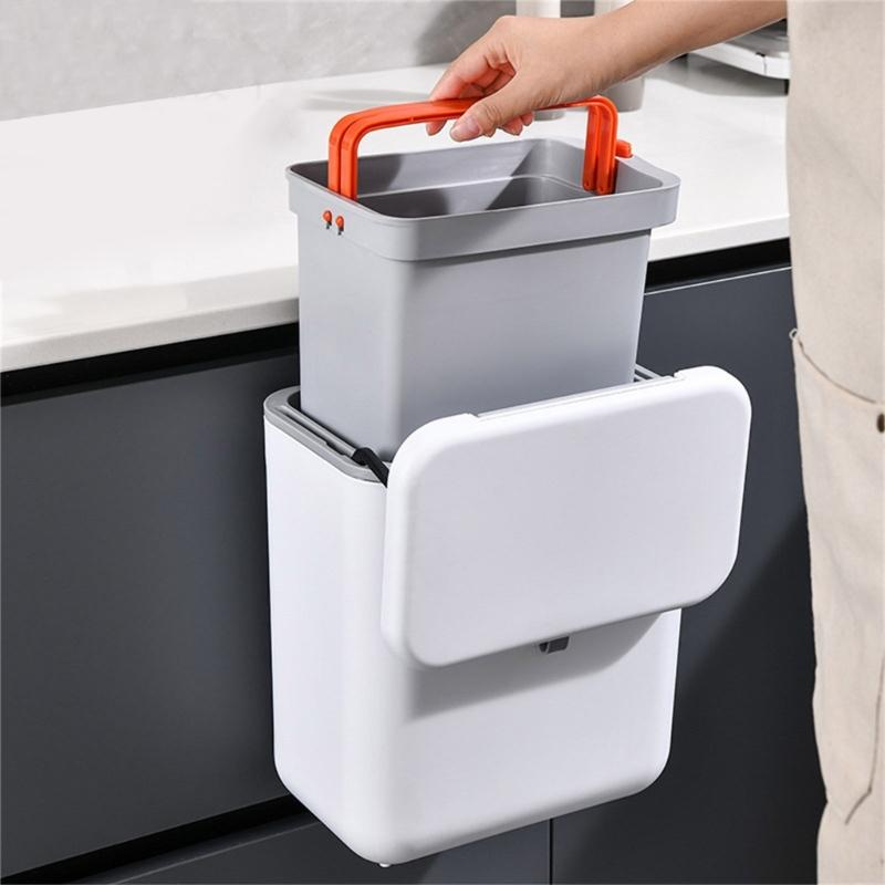 Hanging Kitchen Trash Can with Lid 9L Large Capacity Compost Bin for Under Sink or Countertop