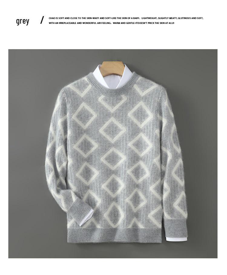 Men's Thick Wool Color Block Sweater - Casual Round Neck Knit Pullover for Autumn & Winter