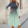 Women's Casual Fashion High Neck Long Sleeve Print Midi Dress