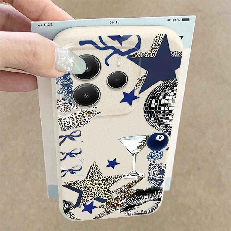 Leopard Star Disco Ball Pattern Case For Xiaomi Redmi Note 14 13 Pro 5G 4G 12 11 Funda Xiaomi 14T 13T 11T Pro Leather Texture Silicone Cover