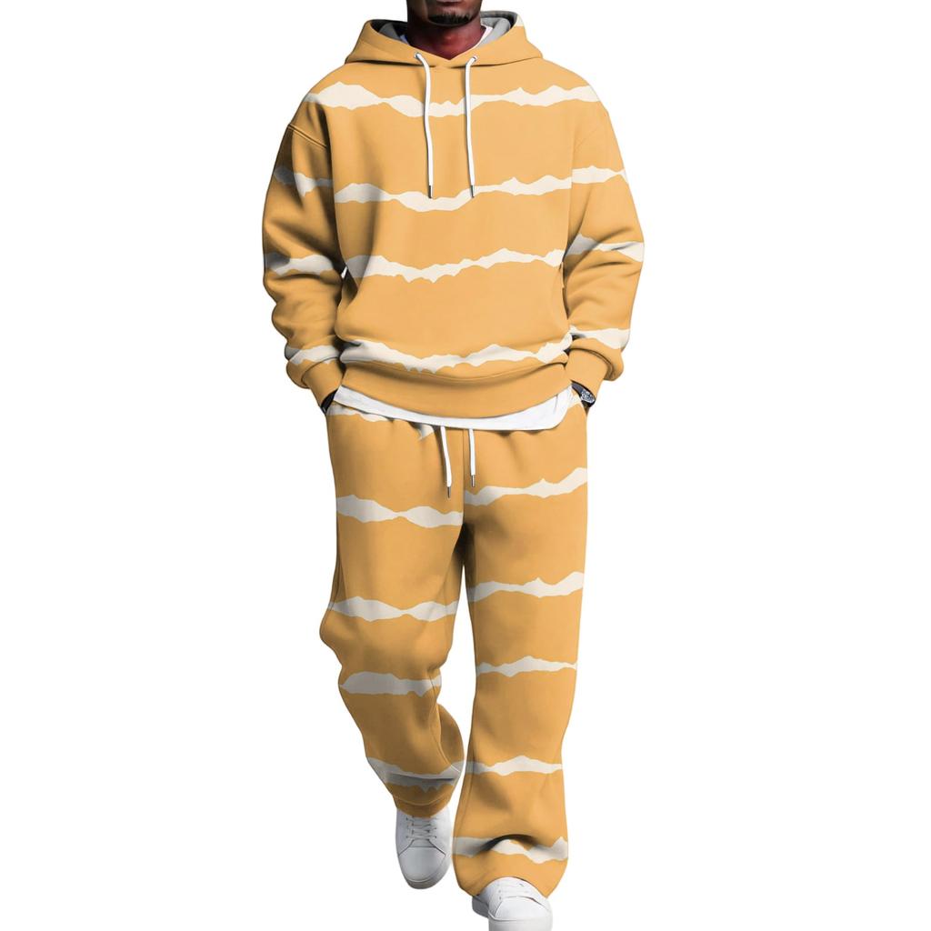 Men's Hoodie and Sweatpants Set with Elastic Waist, Casual Two Piece Outfit