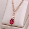 Elegant Rose Gold Color Teardrop Red Zircon Pendant Necklace for Women Daily Party Wedding Jewelry Gift